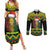 Jamaica Reggae Lion Christmas Couples Matching Summer Maxi Dress and Long Sleeve Button Shirt Kente Pattern Meri Krismiss - Wonder Print Shop