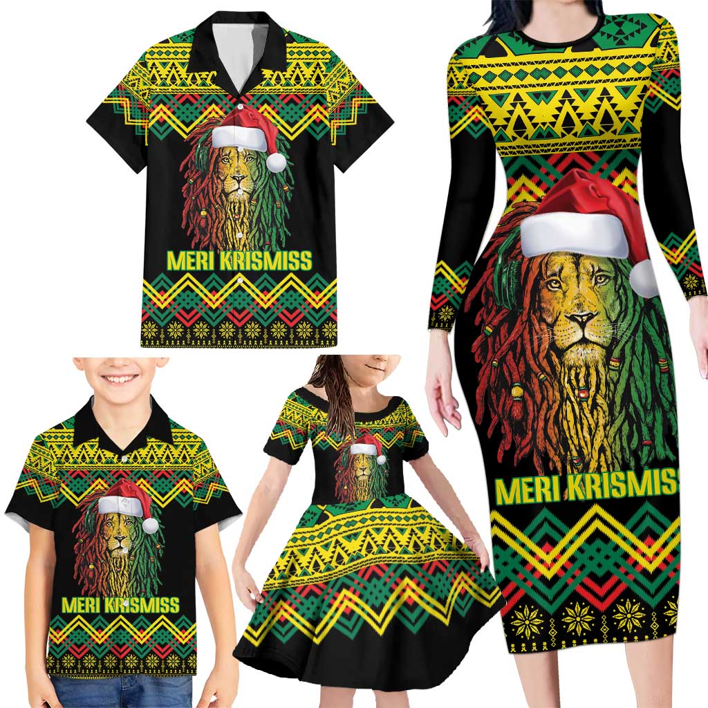 Jamaica Reggae Lion Christmas Family Matching Long Sleeve Bodycon Dress and Hawaiian Shirt Kente Pattern Meri Krismiss - Wonder Print Shop