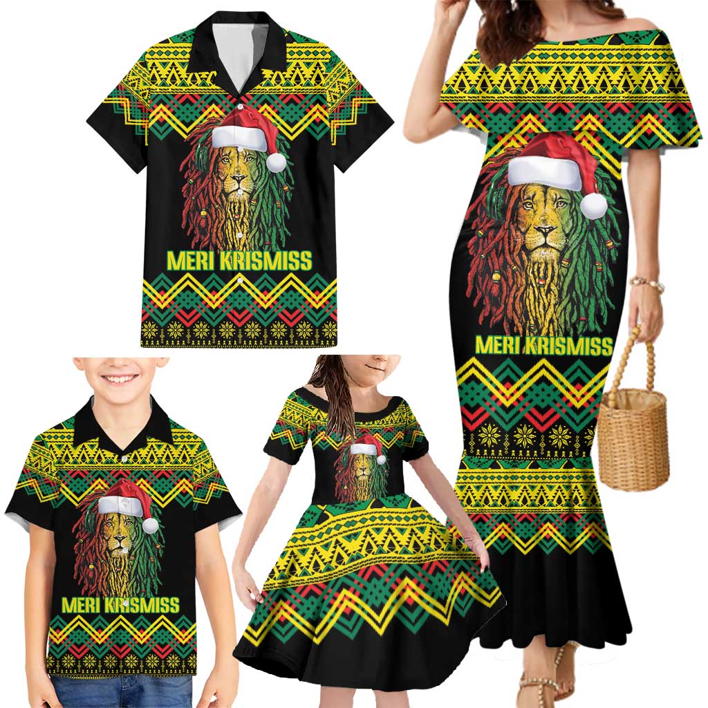 Jamaica Reggae Lion Christmas Family Matching Mermaid Dress and Hawaiian Shirt Kente Pattern Meri Krismiss - Wonder Print Shop