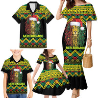 Jamaica Reggae Lion Christmas Family Matching Mermaid Dress and Hawaiian Shirt Kente Pattern Meri Krismiss - Wonder Print Shop
