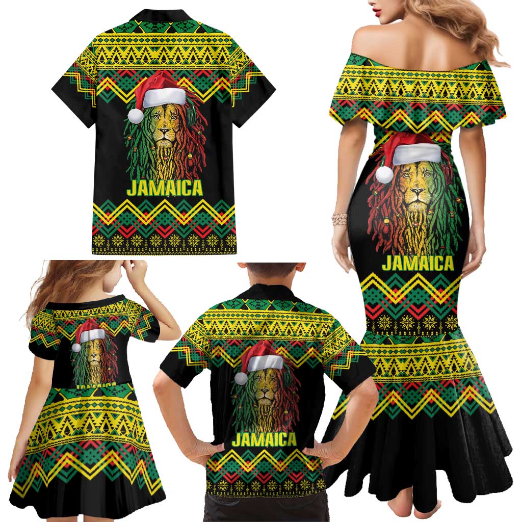 Jamaica Reggae Lion Christmas Family Matching Mermaid Dress and Hawaiian Shirt Kente Pattern Meri Krismiss - Wonder Print Shop
