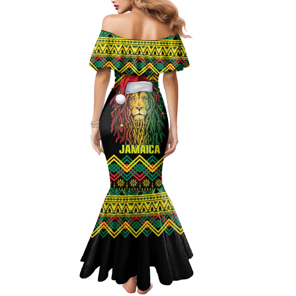 Jamaica Reggae Lion Christmas Family Matching Mermaid Dress and Hawaiian Shirt Kente Pattern Meri Krismiss - Wonder Print Shop