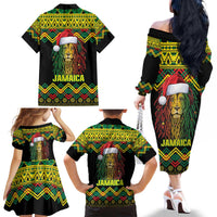 Jamaica Reggae Lion Christmas Family Matching Off The Shoulder Long Sleeve Dress and Hawaiian Shirt Kente Pattern Meri Krismiss - Wonder Print Shop