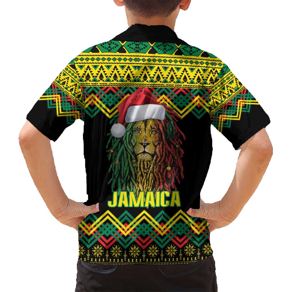 Jamaica Reggae Lion Christmas Family Matching Off Shoulder Maxi Dress and Hawaiian Shirt Kente Pattern Meri Krismiss - Wonder Print Shop