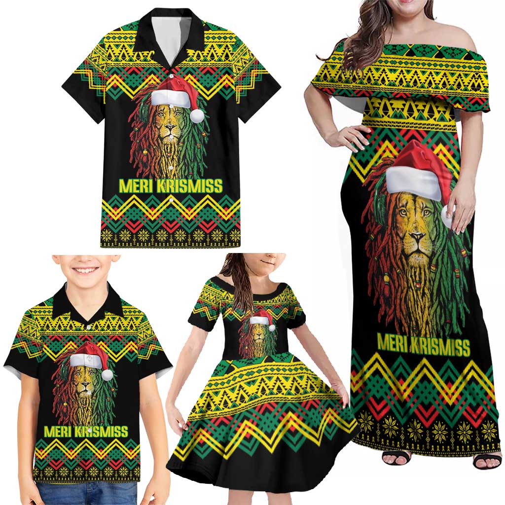 Jamaica Reggae Lion Christmas Family Matching Off Shoulder Maxi Dress and Hawaiian Shirt Kente Pattern Meri Krismiss - Wonder Print Shop