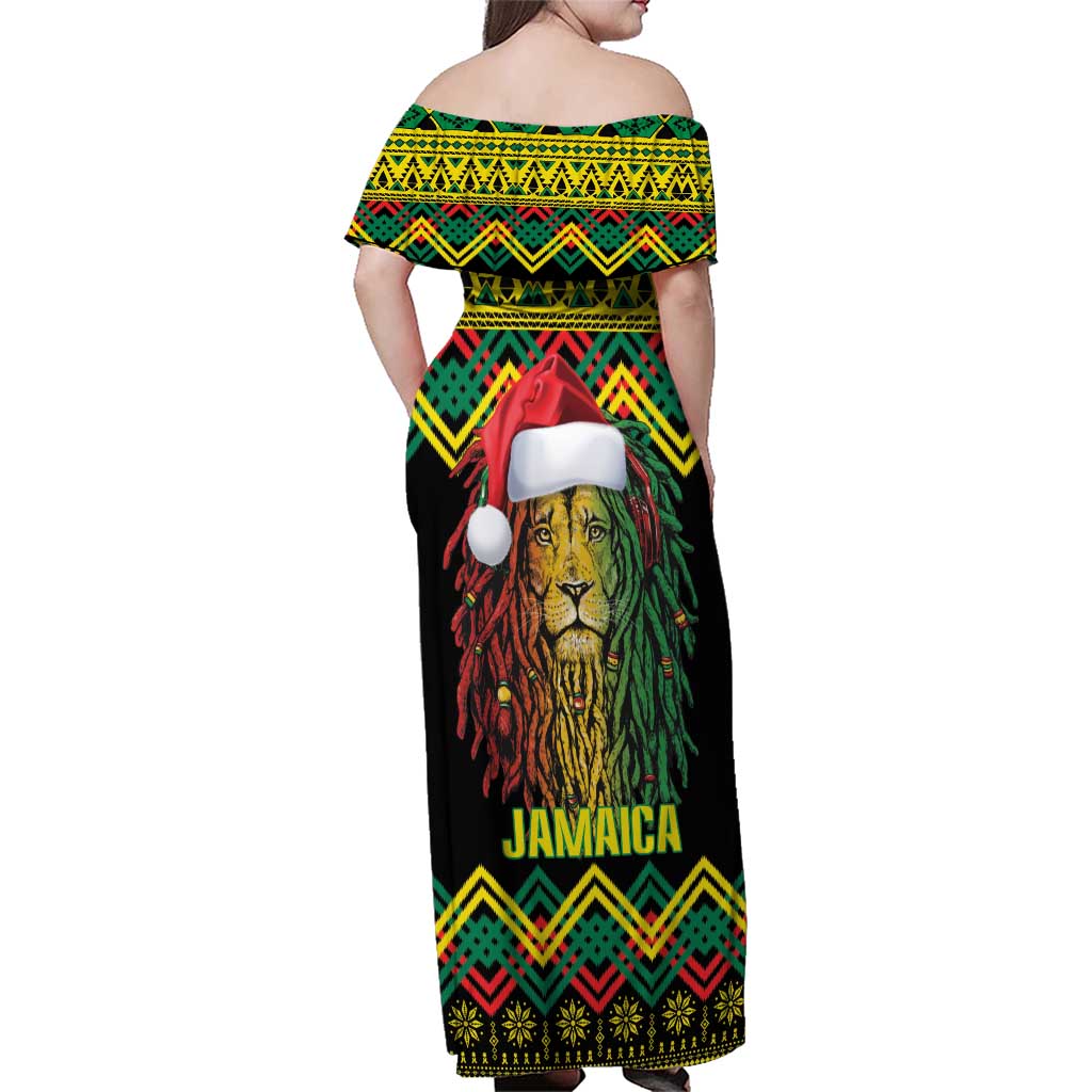 Jamaica Reggae Lion Christmas Family Matching Off Shoulder Maxi Dress and Hawaiian Shirt Kente Pattern Meri Krismiss - Wonder Print Shop