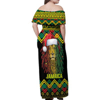 Jamaica Reggae Lion Christmas Family Matching Off Shoulder Maxi Dress and Hawaiian Shirt Kente Pattern Meri Krismiss - Wonder Print Shop