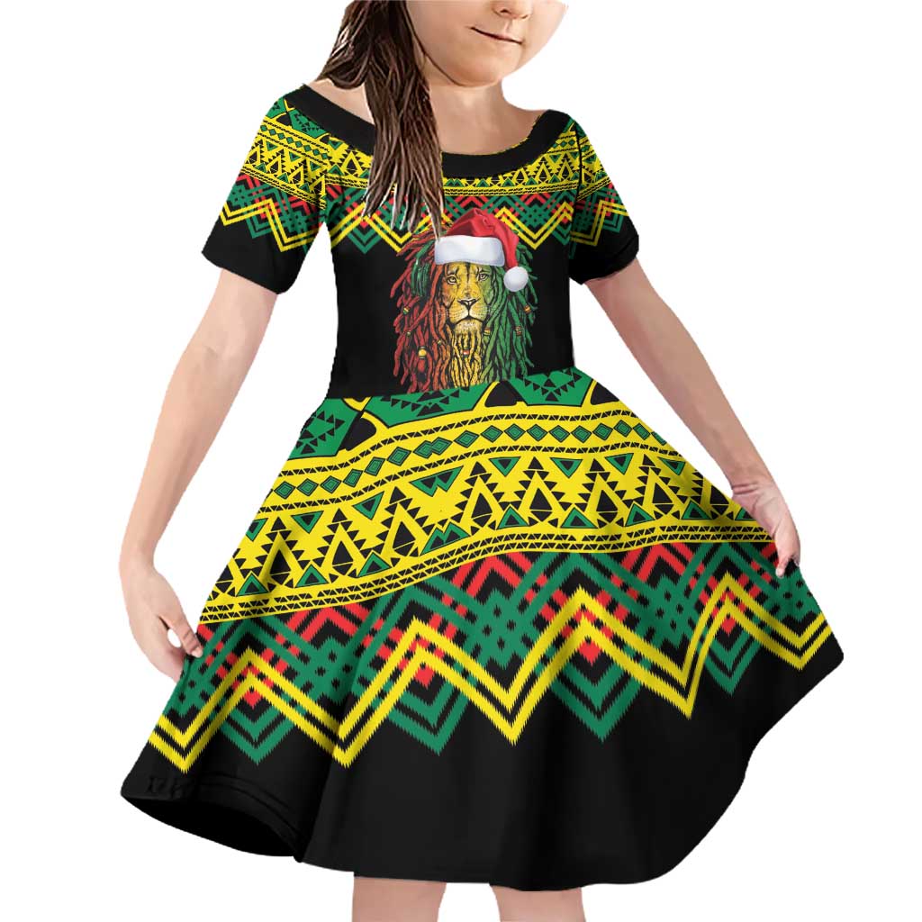 Jamaica Reggae Lion Christmas Family Matching Off Shoulder Short Dress and Hawaiian Shirt Kente Pattern Meri Krismiss - Wonder Print Shop