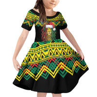 Jamaica Reggae Lion Christmas Family Matching Off Shoulder Short Dress and Hawaiian Shirt Kente Pattern Meri Krismiss - Wonder Print Shop