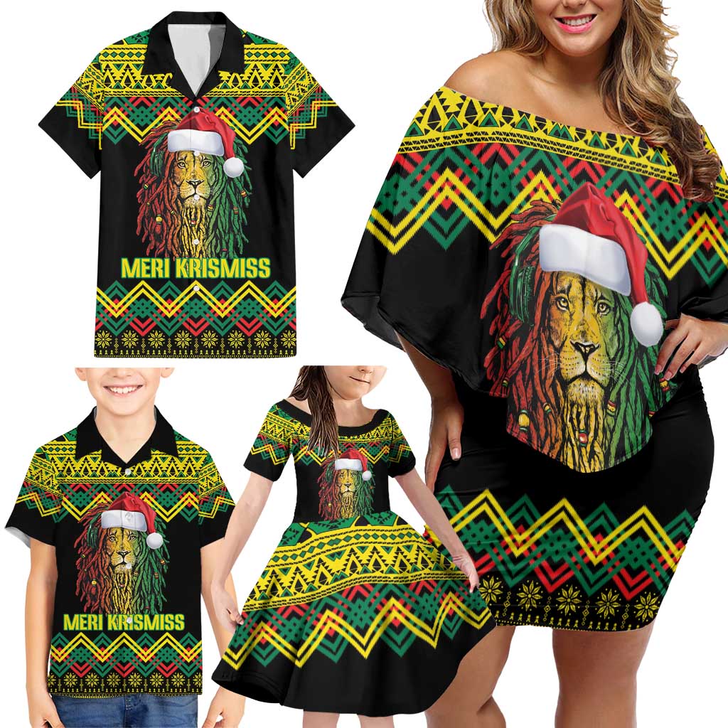 Jamaica Reggae Lion Christmas Family Matching Off Shoulder Short Dress and Hawaiian Shirt Kente Pattern Meri Krismiss - Wonder Print Shop