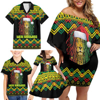 Jamaica Reggae Lion Christmas Family Matching Off Shoulder Short Dress and Hawaiian Shirt Kente Pattern Meri Krismiss - Wonder Print Shop