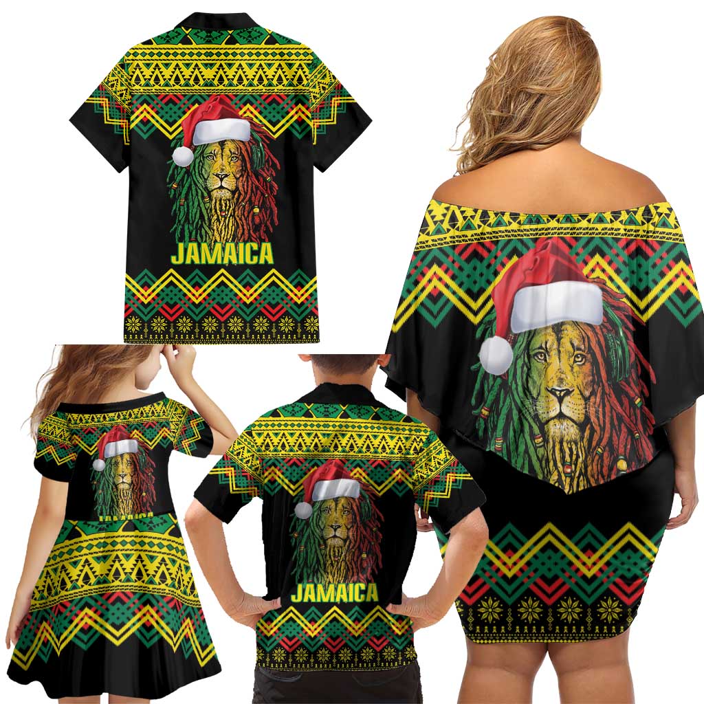 Jamaica Reggae Lion Christmas Family Matching Off Shoulder Short Dress and Hawaiian Shirt Kente Pattern Meri Krismiss - Wonder Print Shop