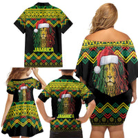 Jamaica Reggae Lion Christmas Family Matching Off Shoulder Short Dress and Hawaiian Shirt Kente Pattern Meri Krismiss - Wonder Print Shop