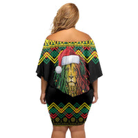 Jamaica Reggae Lion Christmas Family Matching Off Shoulder Short Dress and Hawaiian Shirt Kente Pattern Meri Krismiss - Wonder Print Shop