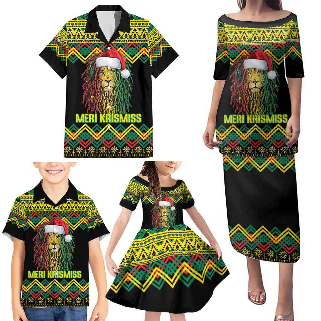 Jamaica Reggae Lion Christmas Family Matching Puletasi and Hawaiian Shirt Kente Pattern Meri Krismiss - Wonder Print Shop