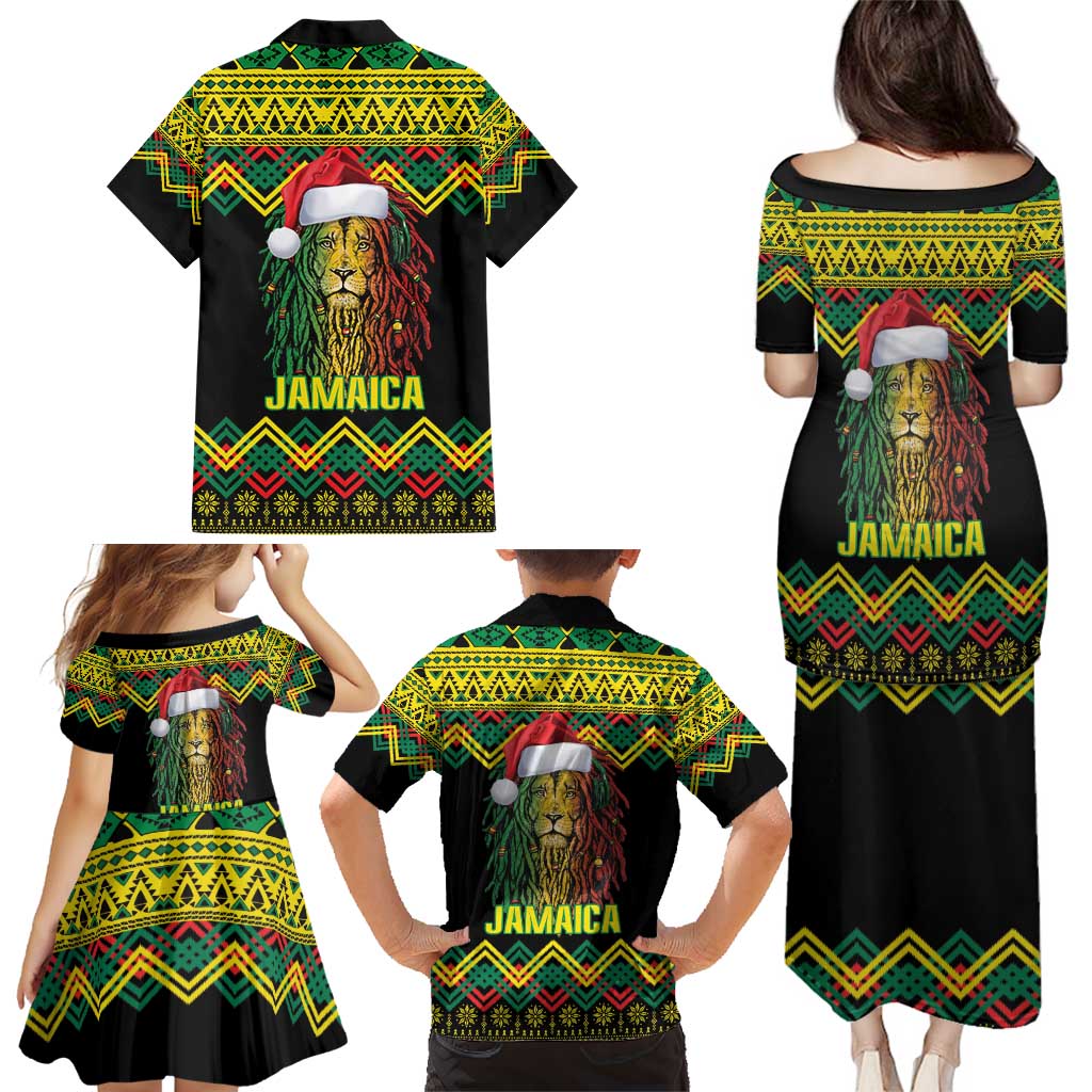 Jamaica Reggae Lion Christmas Family Matching Puletasi and Hawaiian Shirt Kente Pattern Meri Krismiss - Wonder Print Shop