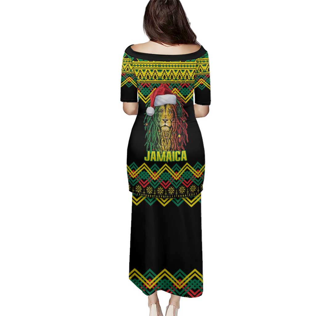 Jamaica Reggae Lion Christmas Family Matching Puletasi and Hawaiian Shirt Kente Pattern Meri Krismiss - Wonder Print Shop