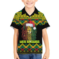 Jamaica Reggae Lion Christmas Family Matching Short Sleeve Bodycon Dress and Hawaiian Shirt Kente Pattern Meri Krismiss - Wonder Print Shop