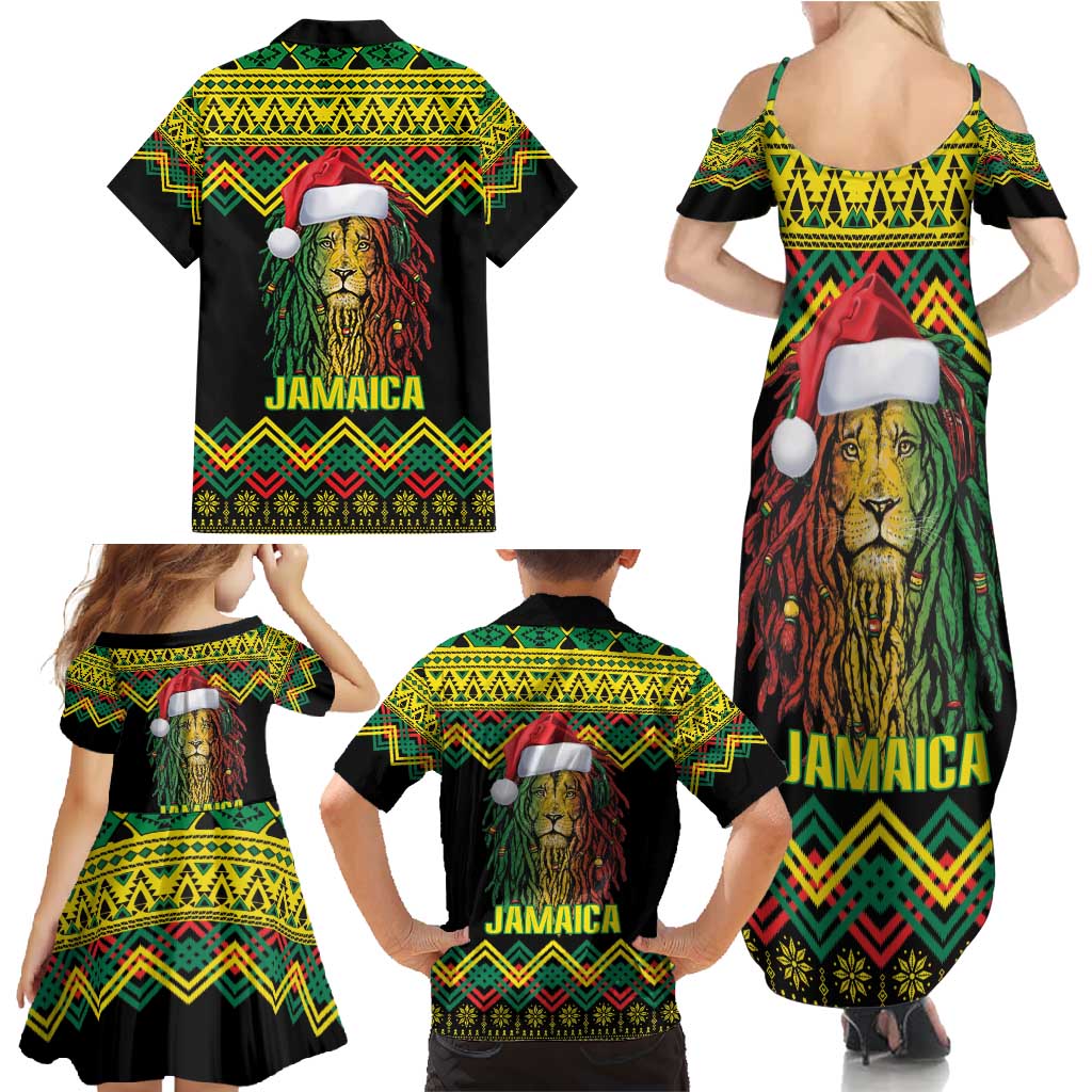 Jamaica Reggae Lion Christmas Family Matching Summer Maxi Dress and Hawaiian Shirt Kente Pattern Meri Krismiss - Wonder Print Shop