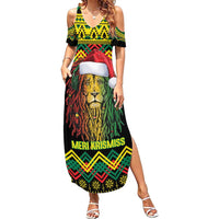 Jamaica Reggae Lion Christmas Family Matching Summer Maxi Dress and Hawaiian Shirt Kente Pattern Meri Krismiss - Wonder Print Shop
