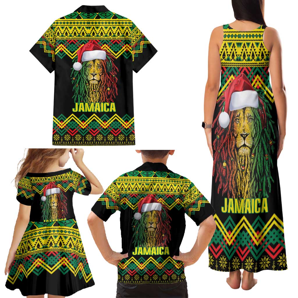 Jamaica Reggae Lion Christmas Family Matching Tank Maxi Dress and Hawaiian Shirt Kente Pattern Meri Krismiss - Wonder Print Shop