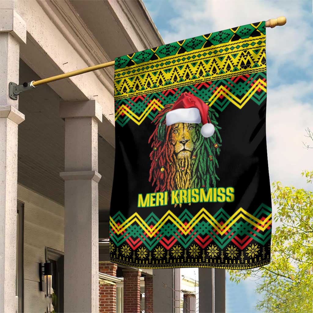 Jamaica Reggae Lion Christmas Garden Flag Kente Pattern Meri Krismiss - Wonder Print Shop