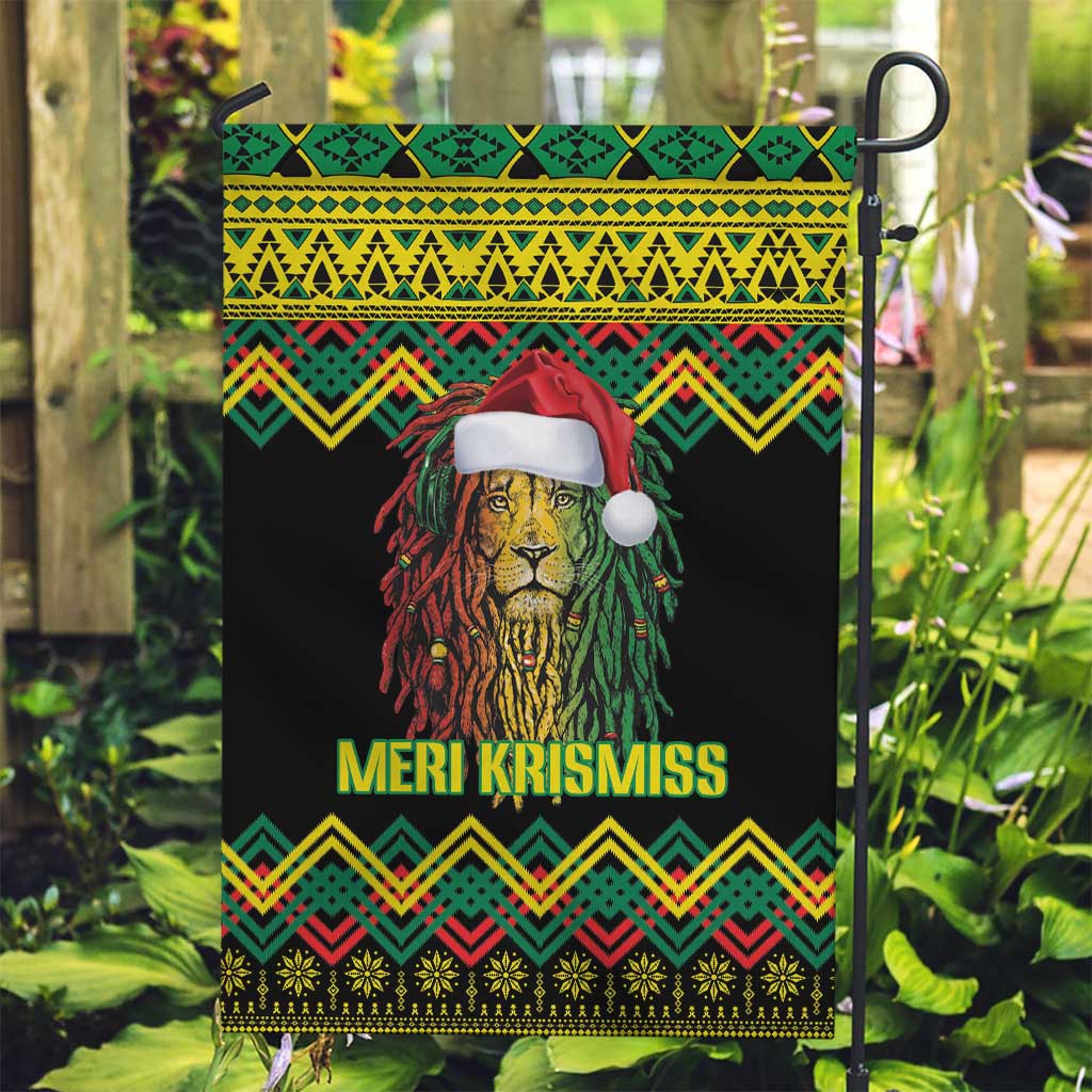 Jamaica Reggae Lion Christmas Garden Flag Kente Pattern Meri Krismiss - Wonder Print Shop