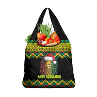 Jamaica Reggae Lion Christmas Grocery Bag Kente Pattern Meri Krismiss