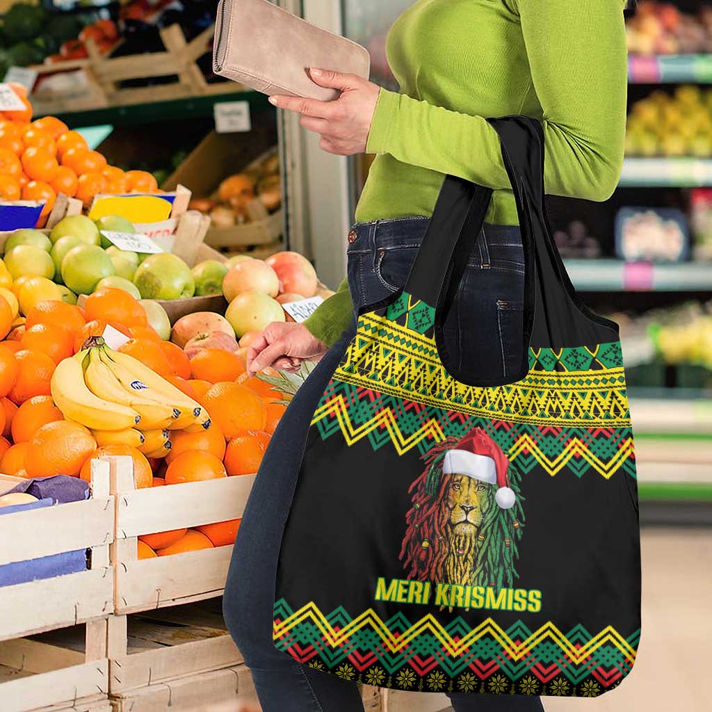 Jamaica Reggae Lion Christmas Grocery Bag Kente Pattern Meri Krismiss