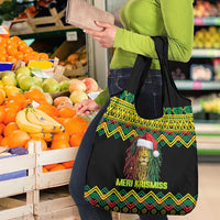 Jamaica Reggae Lion Christmas Grocery Bag Kente Pattern Meri Krismiss