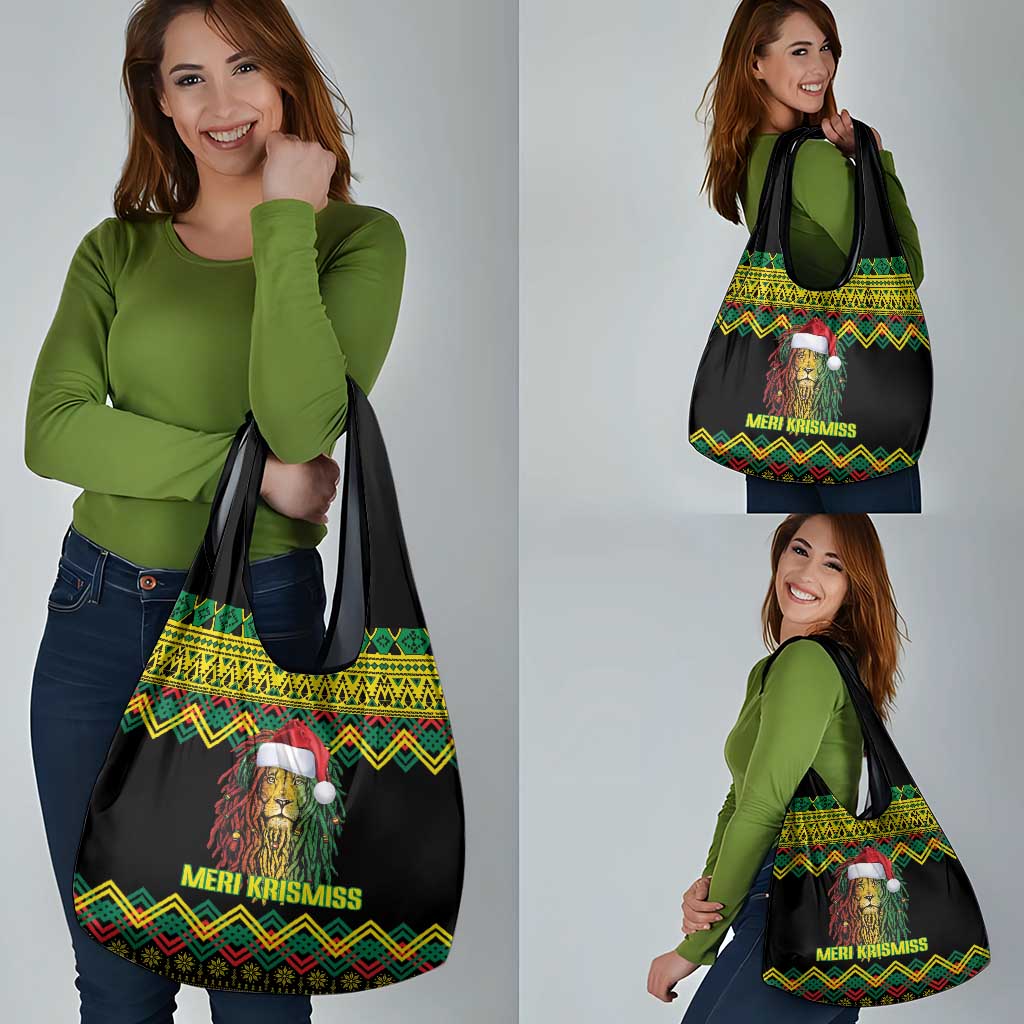 Jamaica Reggae Lion Christmas Grocery Bag Kente Pattern Meri Krismiss
