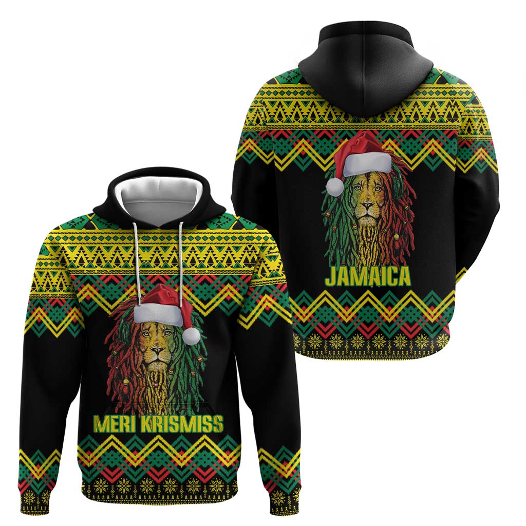 Jamaica Reggae Lion Christmas Hoodie Kente Pattern Meri Krismiss - Wonder Print Shop