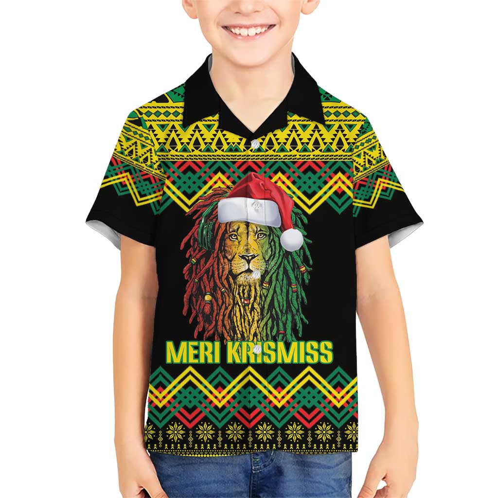 Jamaica Reggae Lion Christmas Kid Hawaiian Shirt Kente Pattern Meri Krismiss - Wonder Print Shop