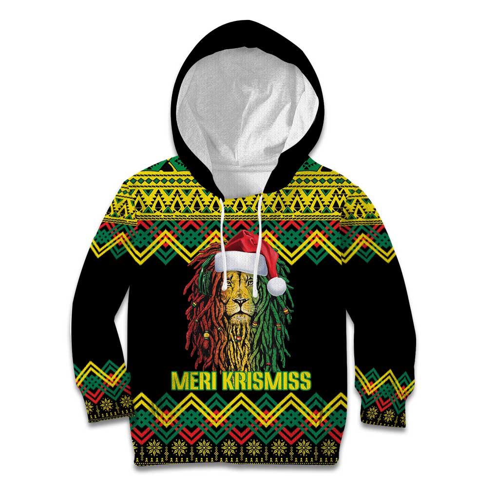 Jamaica Reggae Lion Christmas Kid Hoodie Kente Pattern Meri Krismiss - Wonder Print Shop