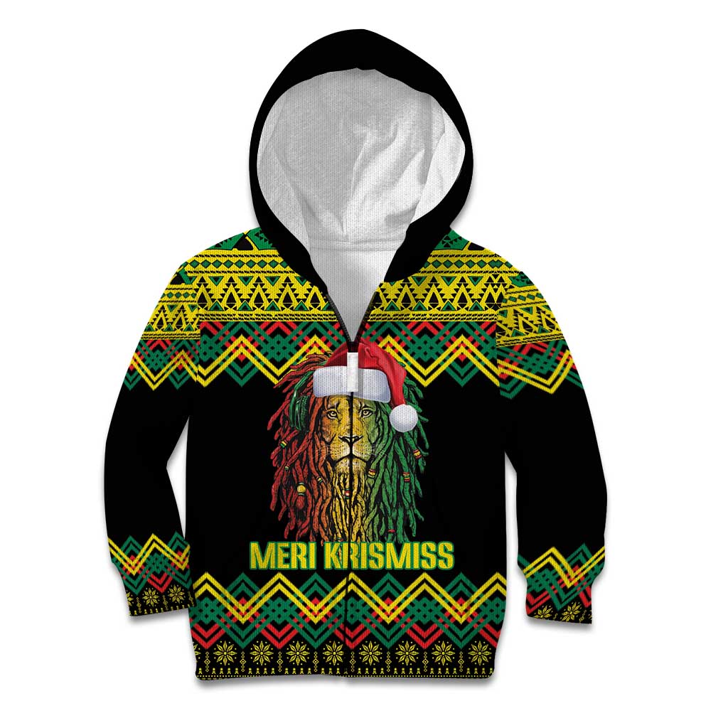 Jamaica Reggae Lion Christmas Kid Hoodie Kente Pattern Meri Krismiss - Wonder Print Shop