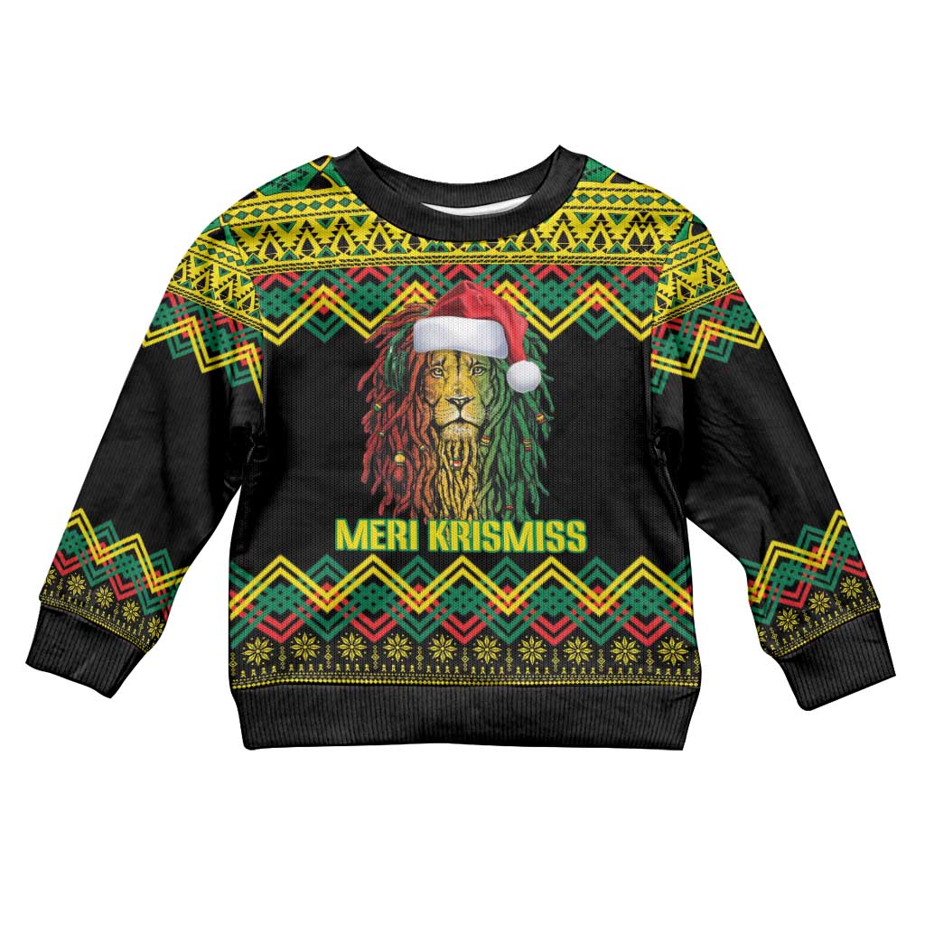 Jamaica Reggae Lion Christmas Kid Ugly Christmas Sweater Kente Pattern Meri Krismiss - Wonder Print Shop