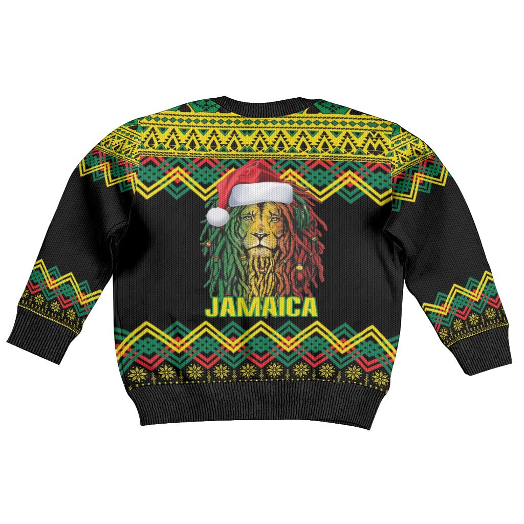 Jamaica Reggae Lion Christmas Kid Ugly Christmas Sweater Kente Pattern Meri Krismiss - Wonder Print Shop