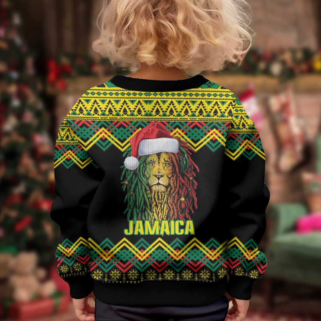 Jamaica Reggae Lion Christmas Kid Ugly Christmas Sweater Kente Pattern Meri Krismiss - Wonder Print Shop