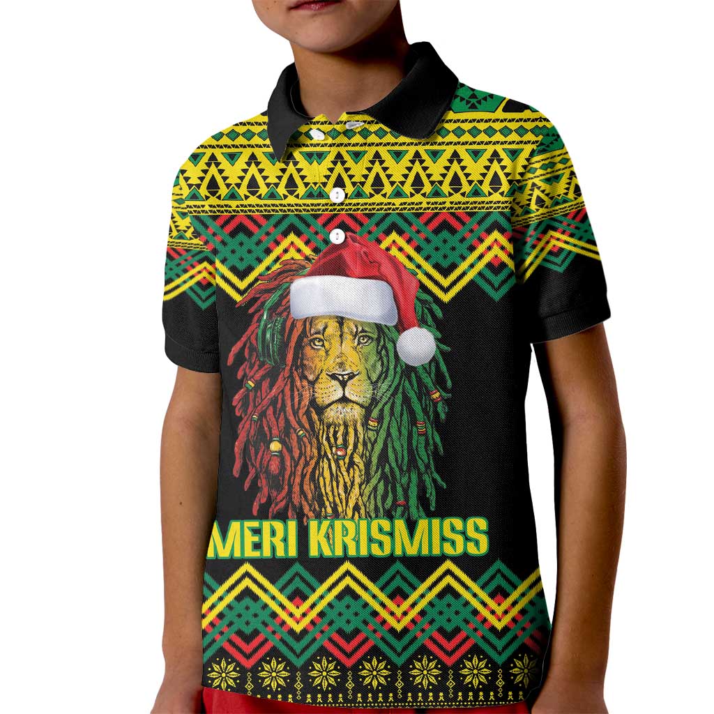 Jamaica Reggae Lion Christmas Kid Polo Shirt Kente Pattern Meri Krismiss - Wonder Print Shop