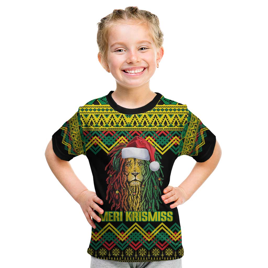 Jamaica Reggae Lion Christmas Kid T Shirt Kente Pattern Meri Krismiss - Wonder Print Shop