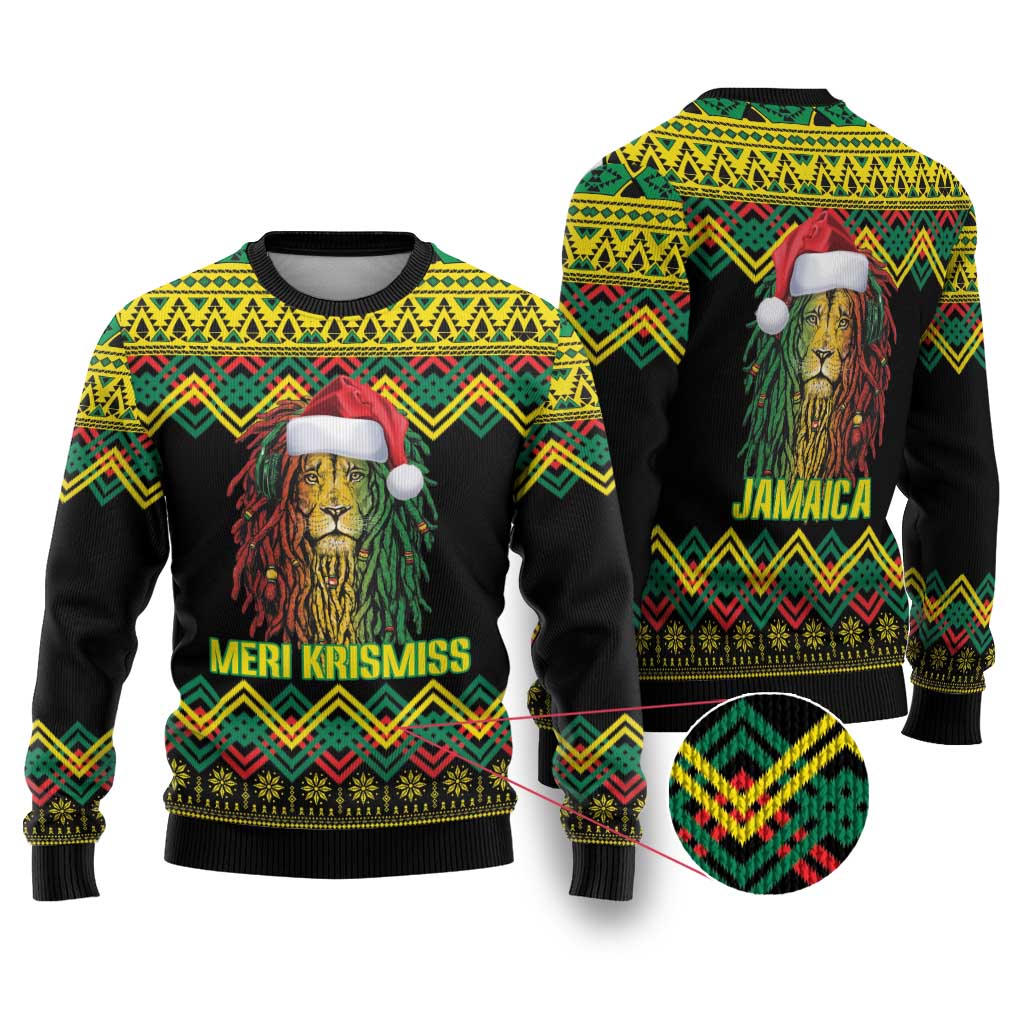 Jamaica Reggae Lion Christmas Ugly Christmas Sweater Kente Pattern Meri Krismiss - Wonder Print Shop