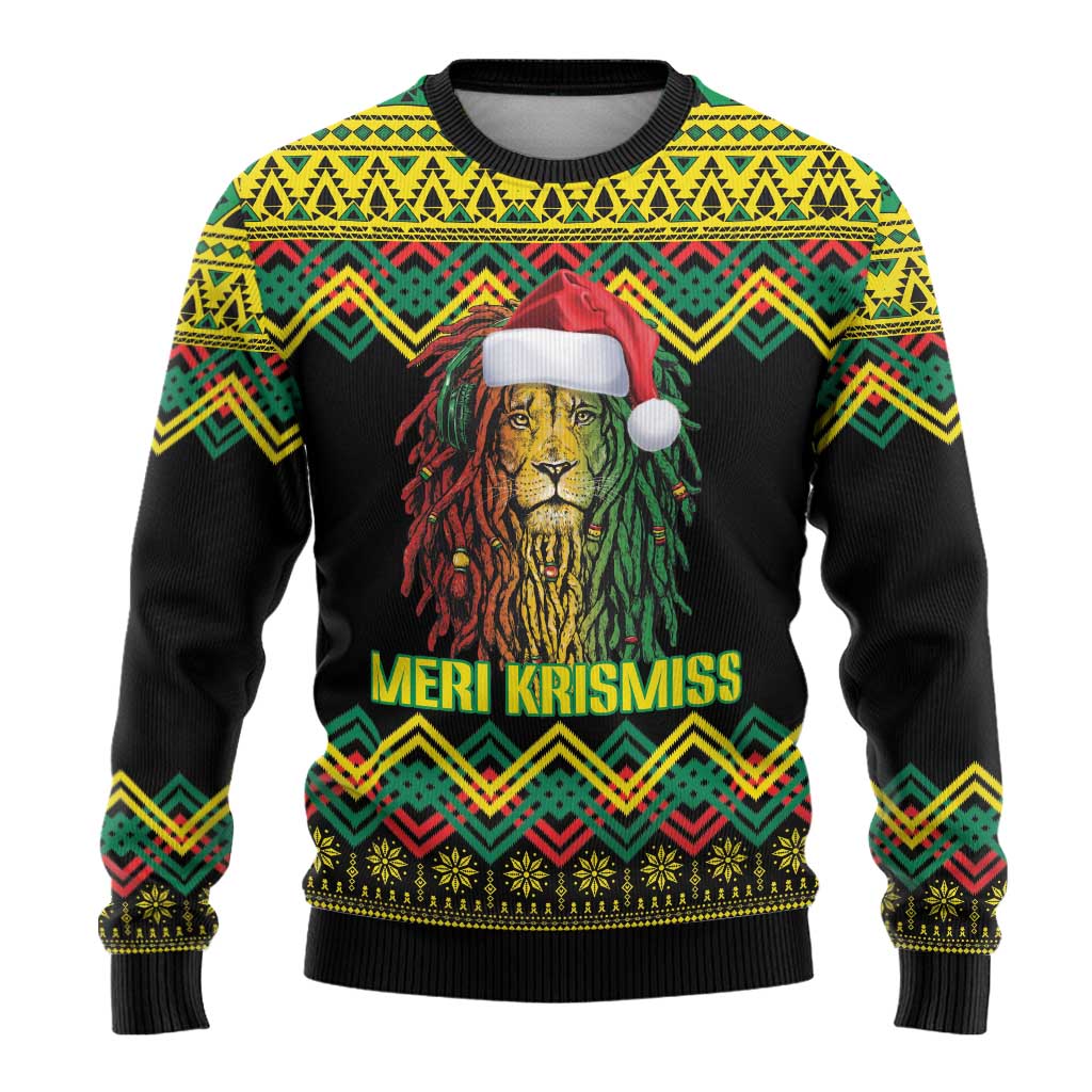 Jamaica Reggae Lion Christmas Ugly Christmas Sweater Kente Pattern Meri Krismiss - Wonder Print Shop