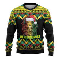 Jamaica Reggae Lion Christmas Ugly Christmas Sweater Kente Pattern Meri Krismiss - Wonder Print Shop
