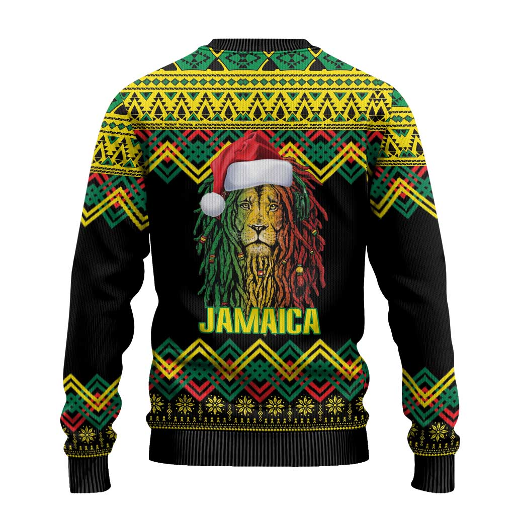 Jamaica Reggae Lion Christmas Ugly Christmas Sweater Kente Pattern Meri Krismiss - Wonder Print Shop