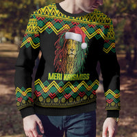 Jamaica Reggae Lion Christmas Ugly Christmas Sweater Kente Pattern Meri Krismiss - Wonder Print Shop