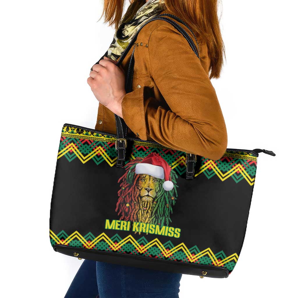 Jamaica Reggae Lion Christmas Leather Tote Bag Kente Pattern Meri Krismiss - Wonder Print Shop