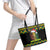 Jamaica Reggae Lion Christmas Leather Tote Bag Kente Pattern Meri Krismiss - Wonder Print Shop