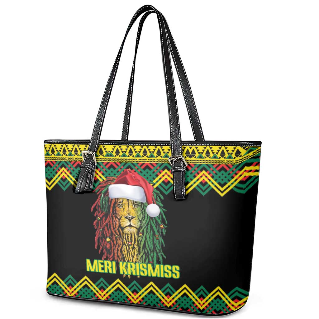 Jamaica Reggae Lion Christmas Leather Tote Bag Kente Pattern Meri Krismiss - Wonder Print Shop