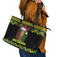 Jamaica Reggae Lion Christmas Leather Tote Bag Kente Pattern Meri Krismiss - Wonder Print Shop