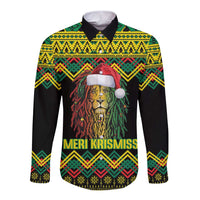 Jamaica Reggae Lion Christmas Long Sleeve Button Shirt Kente Pattern Meri Krismiss - Wonder Print Shop